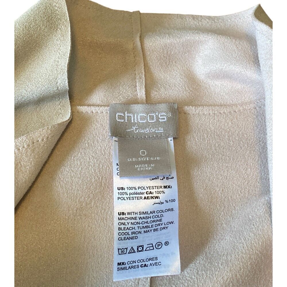 Chicos Faux Suede Double Face Open Duster Womens Size 0 US Size 4/6 Tan/PalePink - Picture 3 of 10